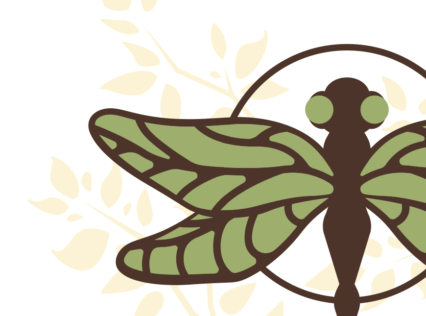 Leaves and dragonfly logo