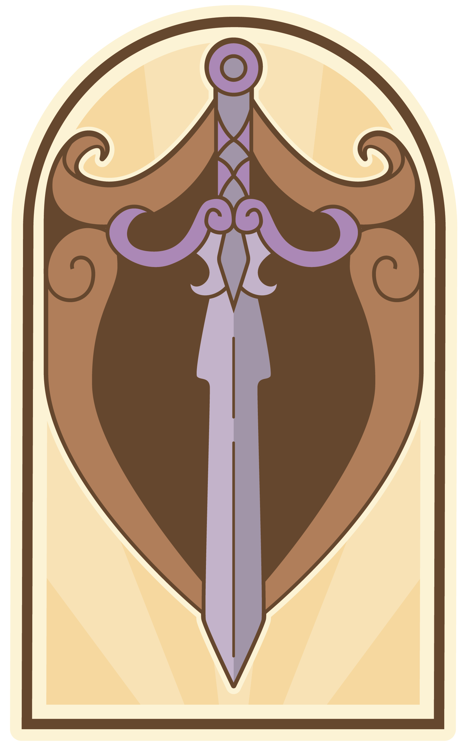 Illustration of a sword and shield resembling stained glass