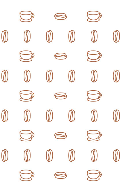 Pattern of illustrated coffee cups and coffee beans