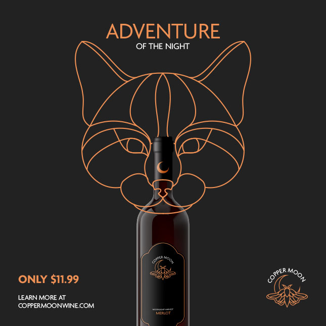 Wine bottle with a illustraion of a cat