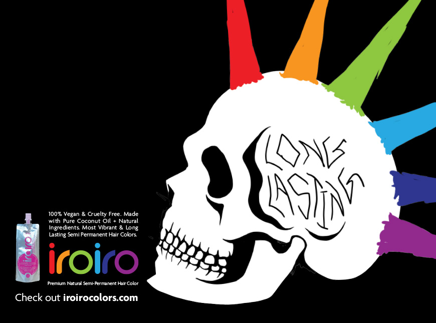 Illustration of a skull with the words long lasting carved in the side