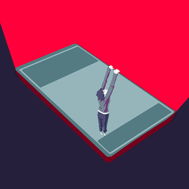 Illustration of a person falling into a smartphone